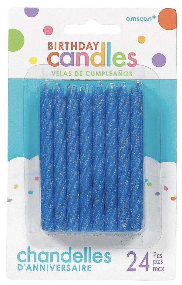 Birthday Candle – Large Blue Glitter Spiral ~ 24 per pack